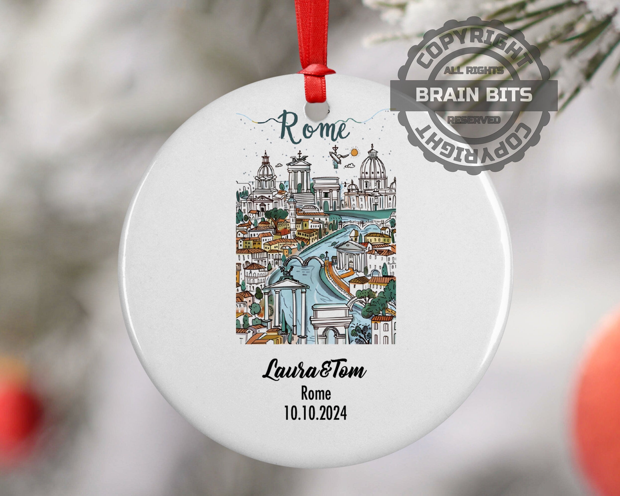 Rome, Italy, Ornament, Engagement, Married, Travel, Gift for Engaged Couple, Engagement Gift, Trip, Vacation Souvenir