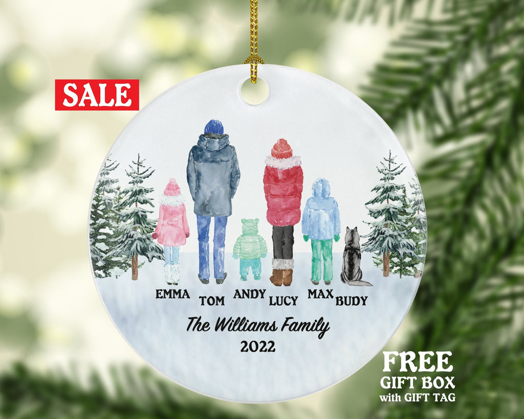 Family of 5 with Dog Cat Pet Christmas Ornament Custom Fur Boy Girl New Baby Mom Dad Gift Lover Owner Holiday Rescue Breeds