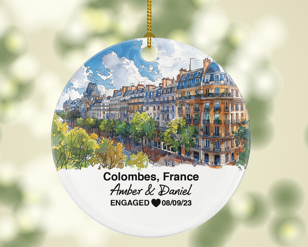 Personalized Colombes France Christmas Ornament, Charming Streets, Markets, Mr & Mrs Wedding, Engagement, or Honeymoon Keepsake for Couples