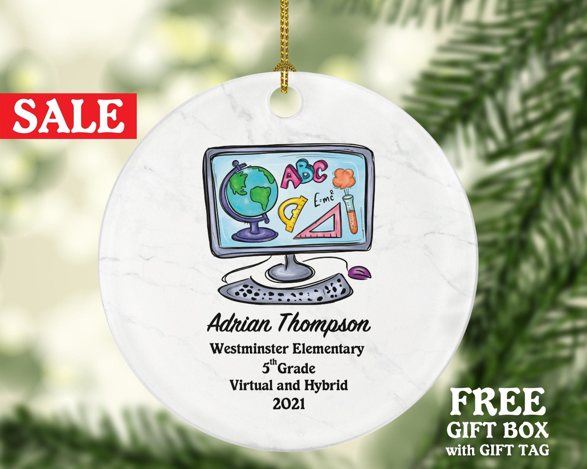 Virtual Grade Graduation Online Learning Christmas Ornament Personalized - Boy or Girl Online Schooling Remote School
