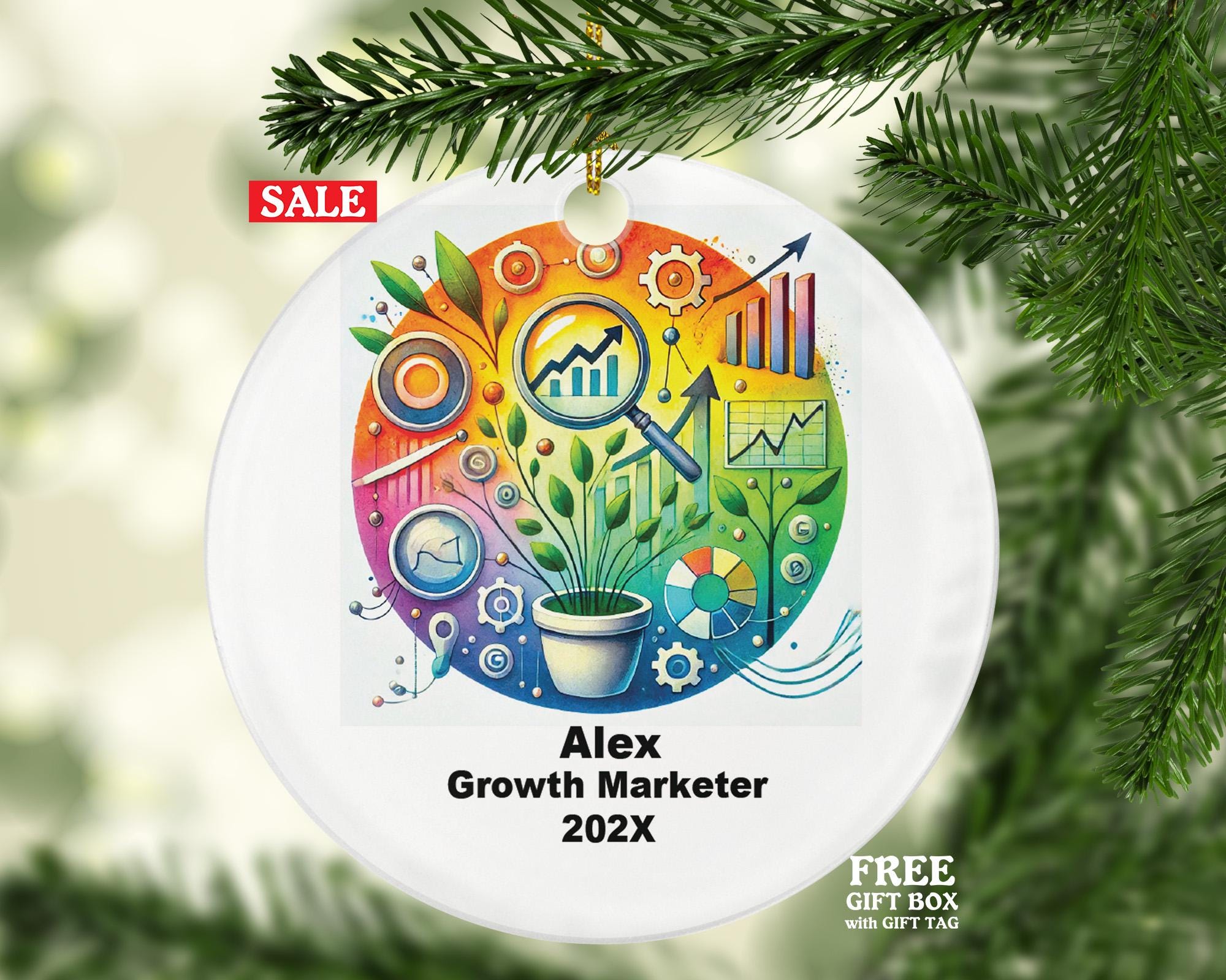 Personalized Marketing Consultant Ornament – Custom Growth Marketer Gift – Digital Marketing Ornament with Name & Year