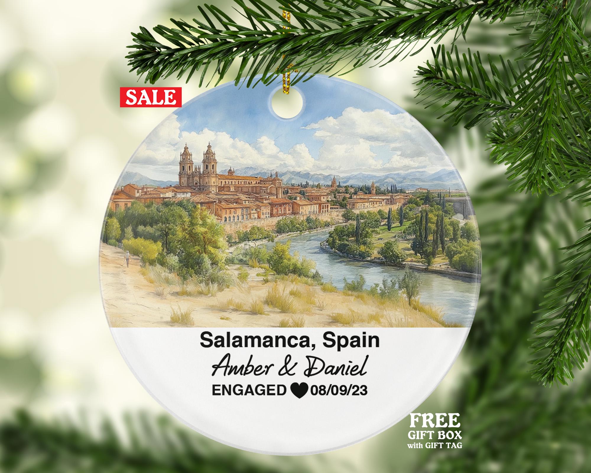 Salamanca Spain Round Ceramic Christmas Ornament – Personalized Holiday Keepsake, Custom Couple Gift for Wedding or Honeymoon