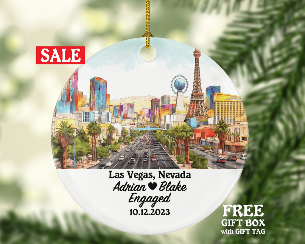 Las Vegas Nevada Christmas Ornament Personalized - NV Engaged Married Family Together Couple Travel Honeymoon Wedding Engagement Marriage
