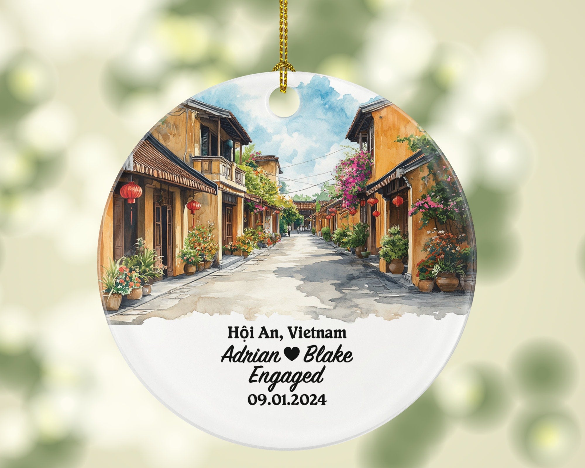 Hội An Christmas Ornament Personalized - Vietnam Engaged Married Family Together Couple Travel Honeymoon Engagement Marriage
