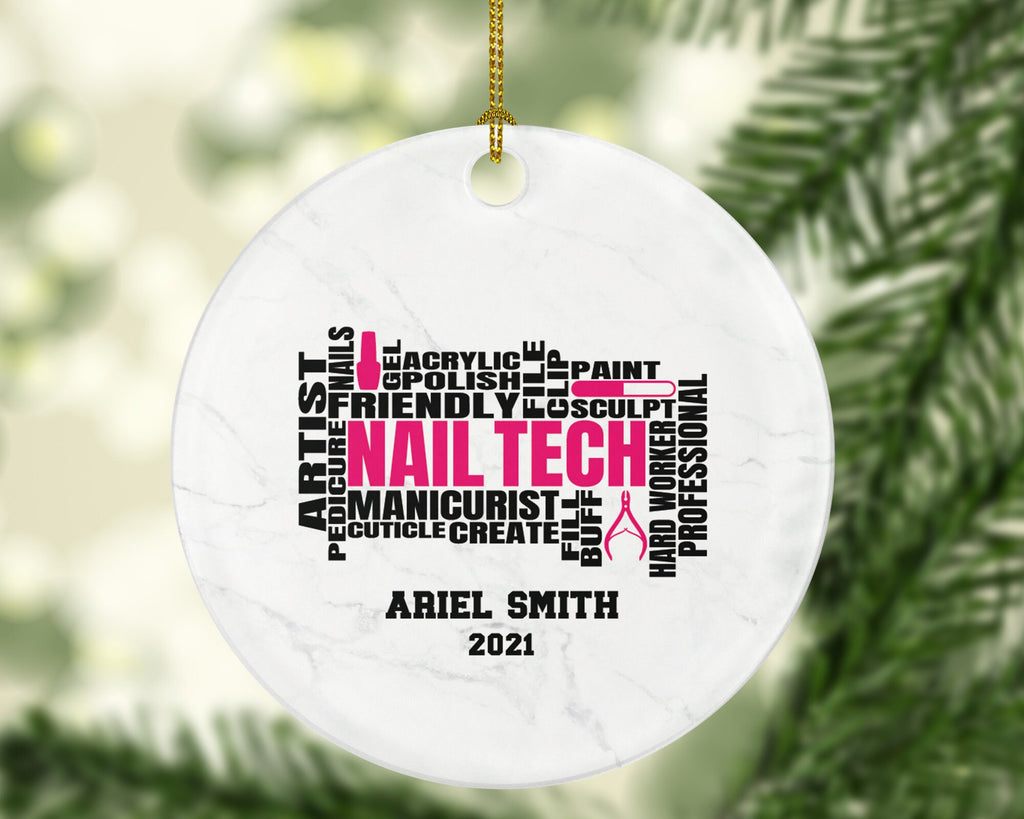 Nail Tech Christmas Ornament Personalized - Nail Care Technician Cosmetology Graduation Beauty Salon Owner Gift
