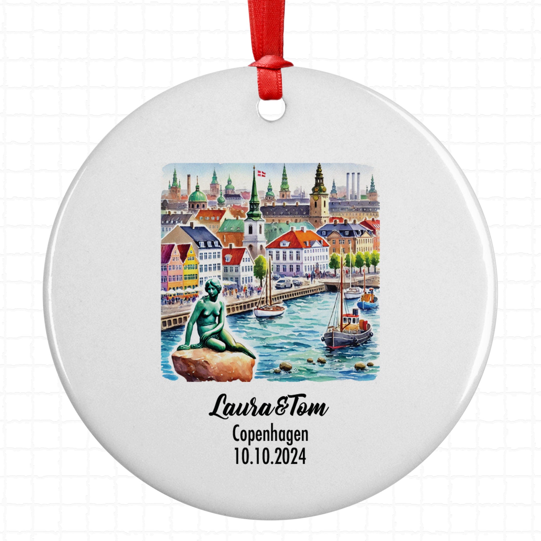 Copenhagen, Denmark, Ornament, Engagement, Married, Travel, Gift for Engaged Couple, Engagement Gift, Trip, Vacation Souvenir