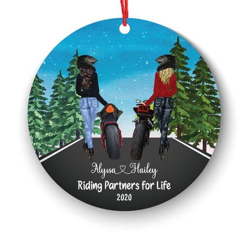 Biker Motorcyclist Personalized Christmas Ornament Motorcycle Rider Girl Female Friends Ride Live Watercolor Dirt bike Motocross Besties