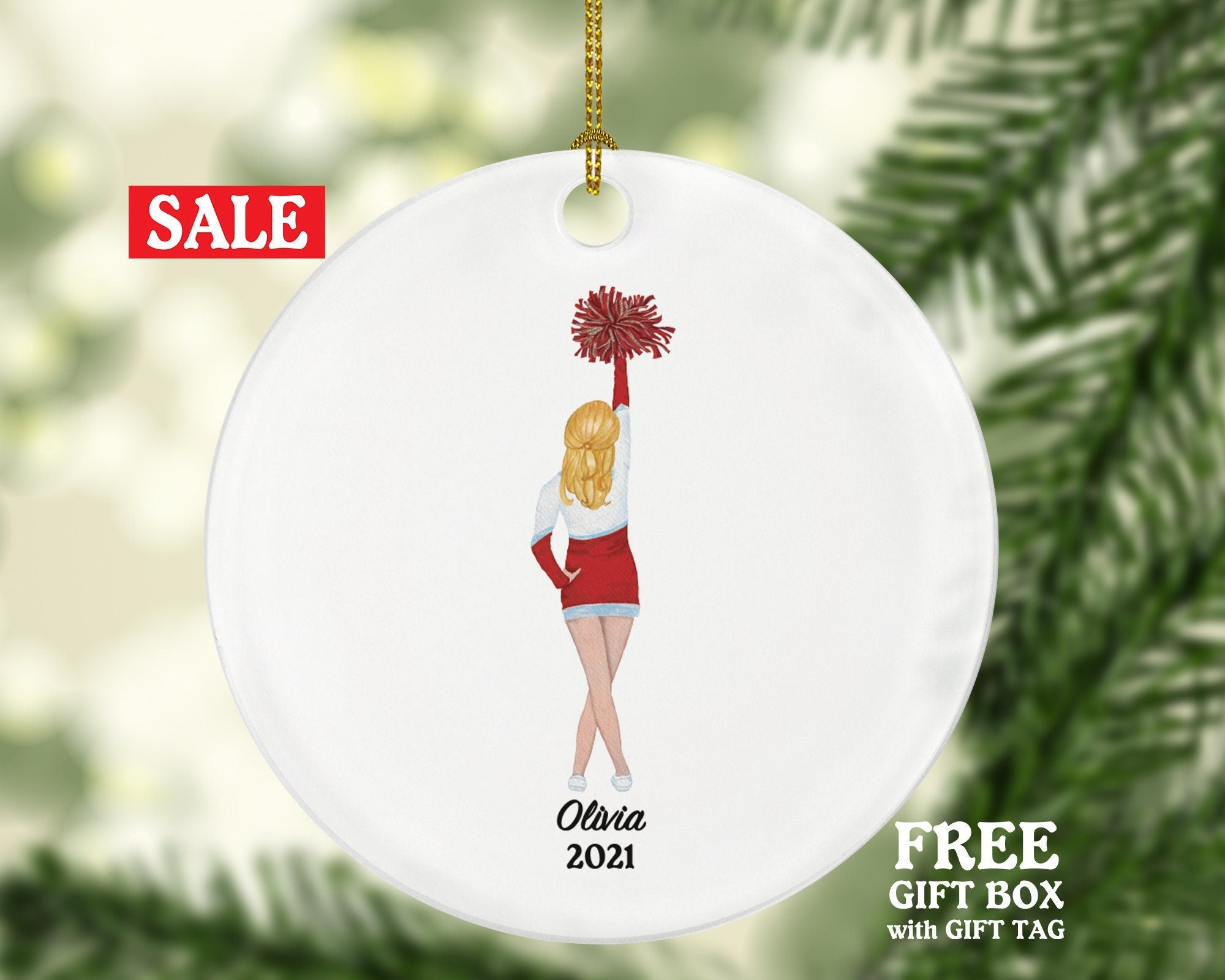 Cheerleader Christmas Ornament - Cheer, Team Sport, PomPom Personalized Gift for Dancer Do Perform