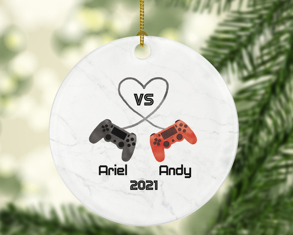 Video Game Playing Gamers Christmas Ornament Personalized for a Couple / Friends / Father and Son -  Controller Addict