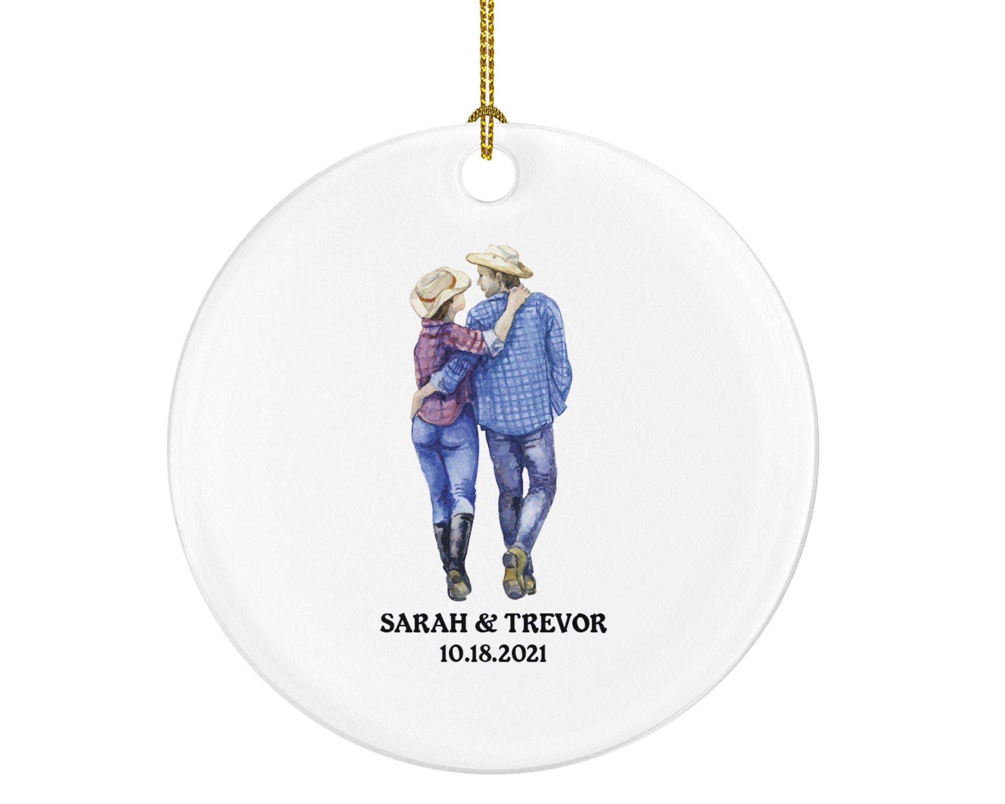 Cowboy and Cowgirl Western Couple Christmas Ornament,  Gift Rancher Texas Farm Personalized Xmas Present