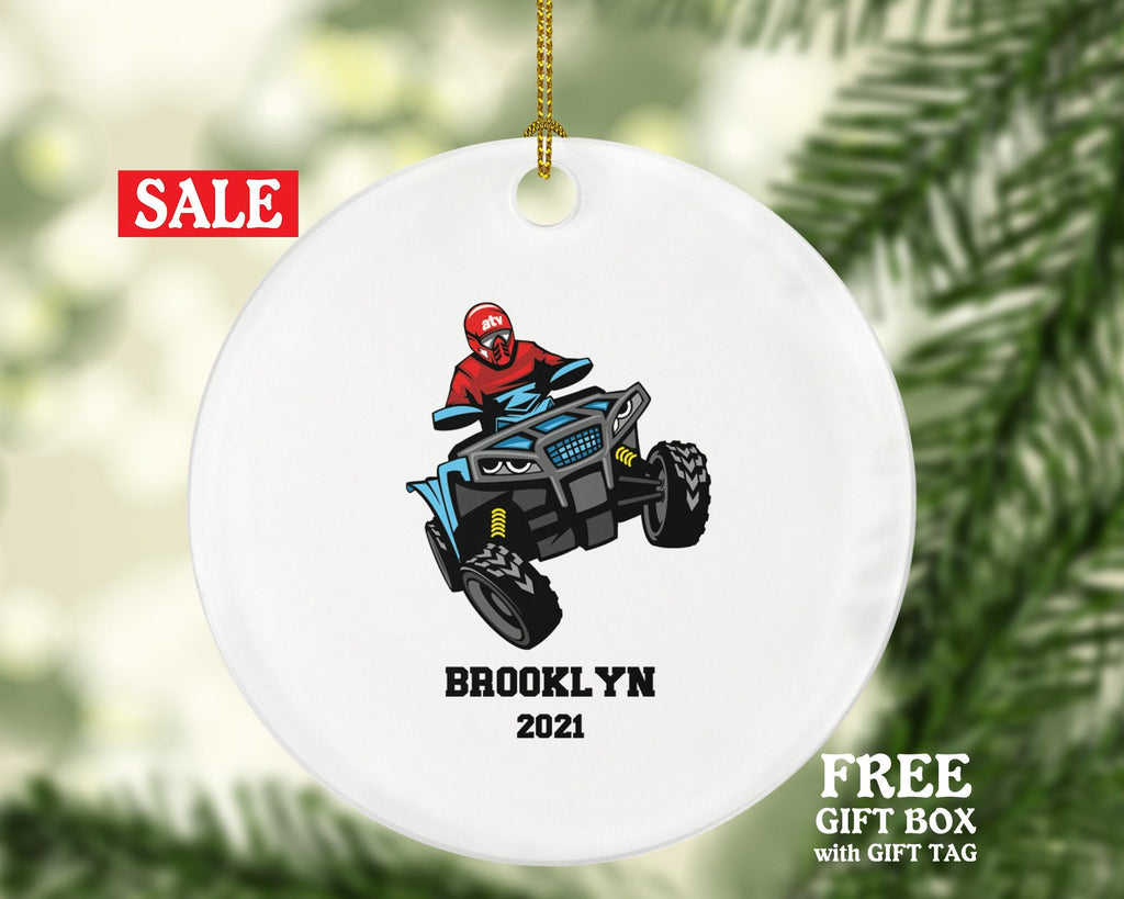 ATV Four Wheeler Christmas Ornament Personalized, Quad Bike Rider, 4 Wheeler UTV Gift