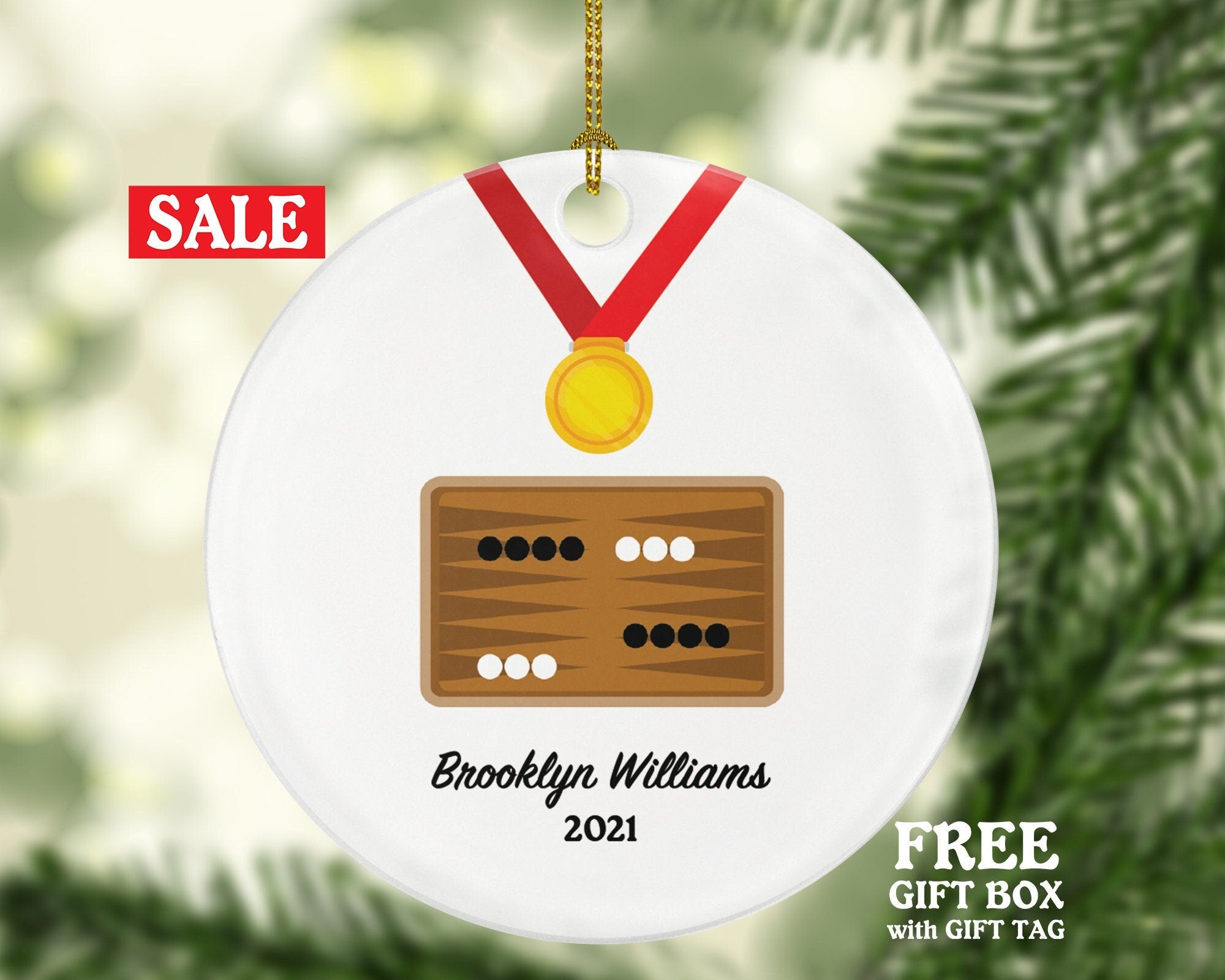 Backgammon Player Christmas Custom Ornament, Enthusiast, Board Games Personalized, Champion