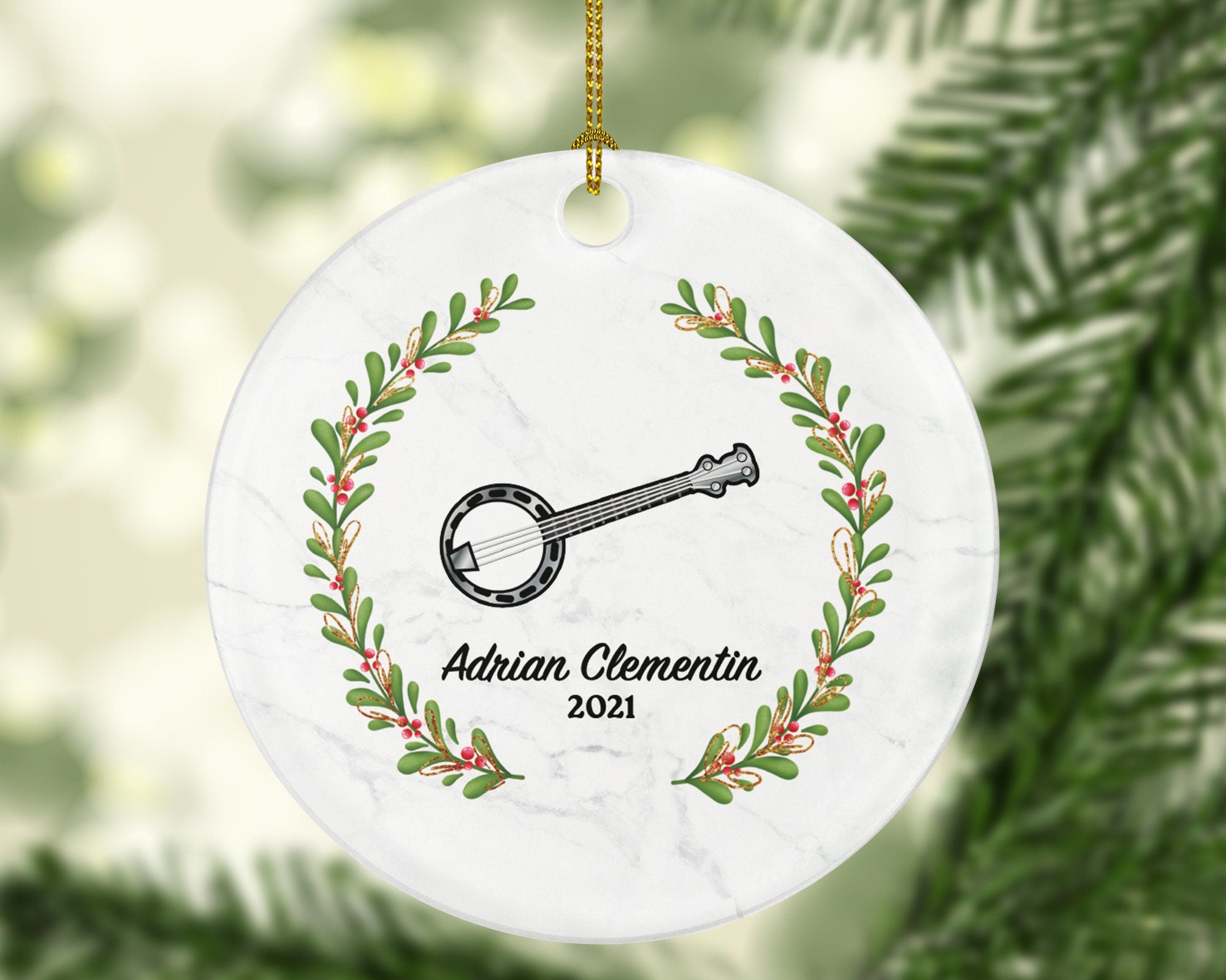 Banjo Instrument Christmas Ornament Personalized - Musical Instrument Player Music Lover Custom Holiday Gift for Musician