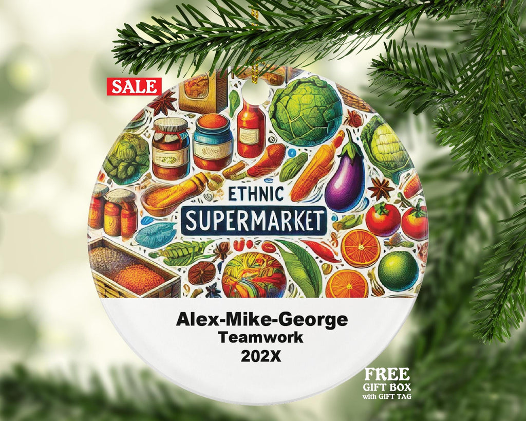 Personalized Ethnic Supermarket Ornament – Custom Grocery Store Gift – Teamwork Ornament with Name and Year