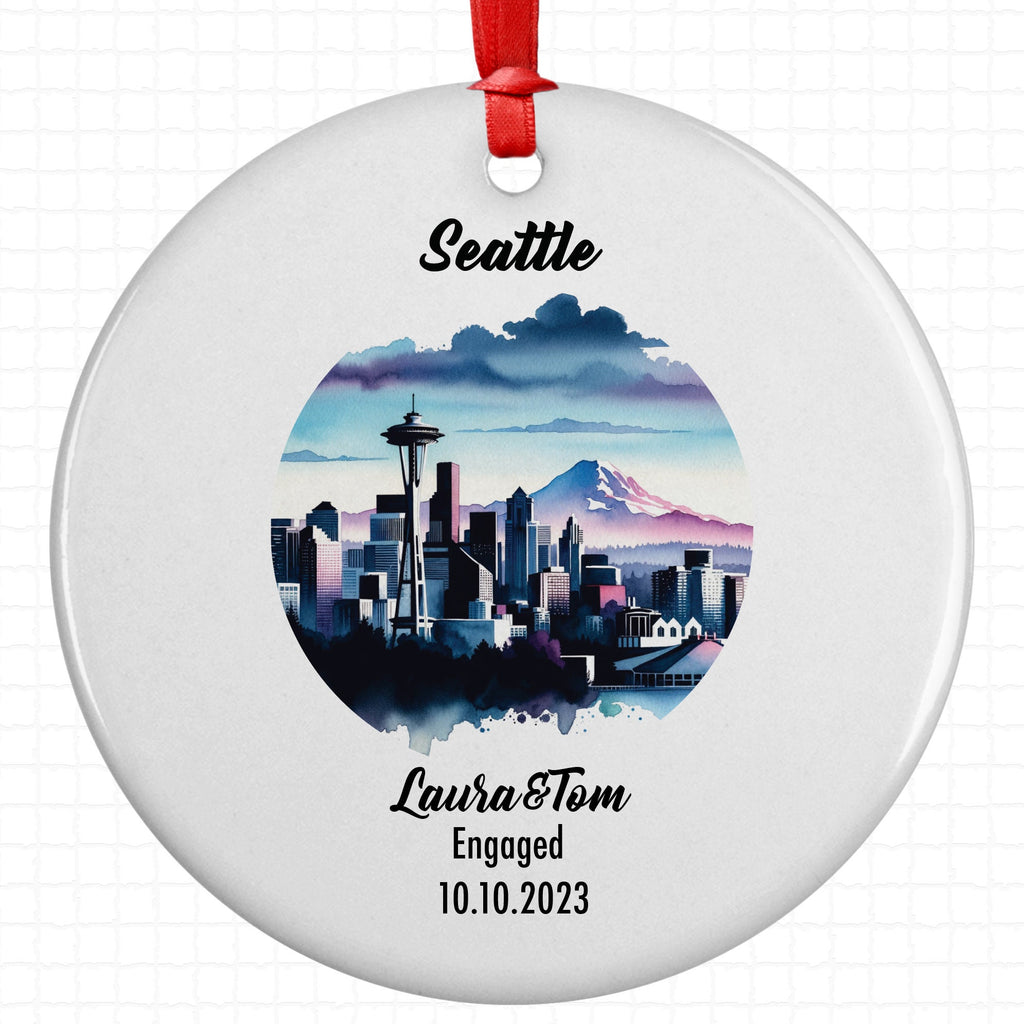 Seattle Ornament, Engagement, Married, Travel, Gift for Engaged Couple, Engagement Gift, Trip, Vacation Souvenir