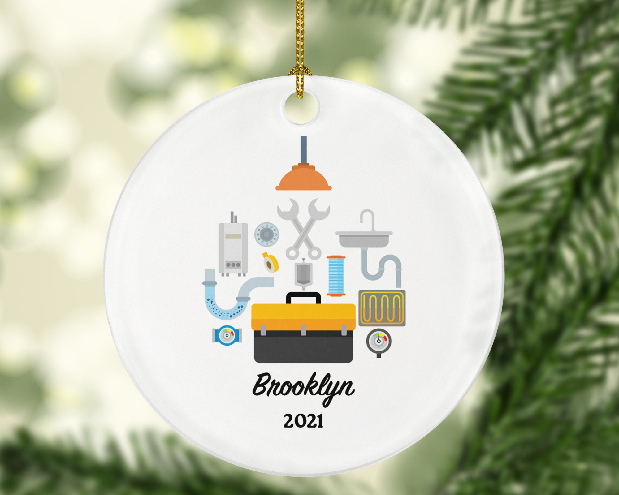 Plumbing, Plumber Personalized Christmas Ornament - Tool Box Holiday Handyman Helper Gift