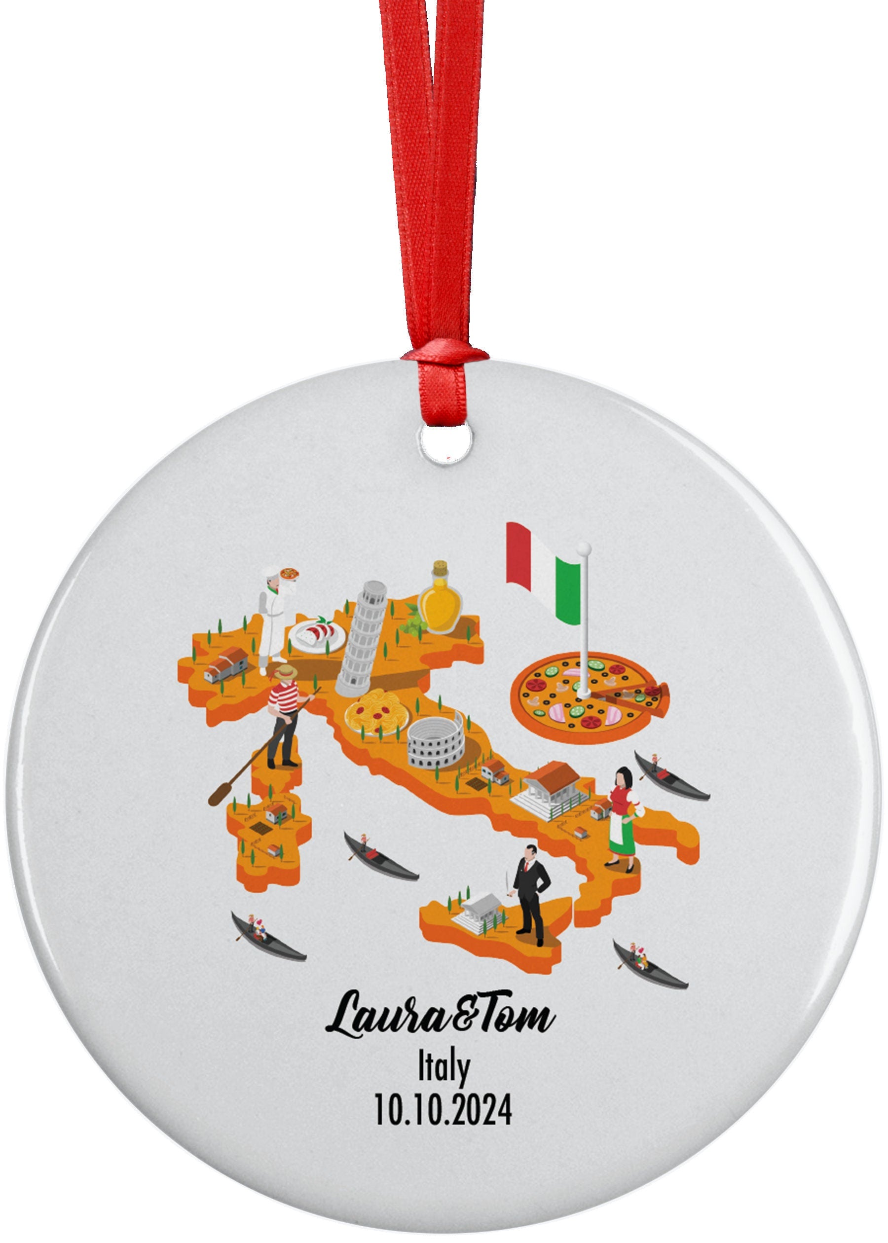 Italy Cultural Map Ornament, Engagement, Married, Travel, Gift for Engaged Couple, Engagement Gift, Trip, Vacation Souvenir