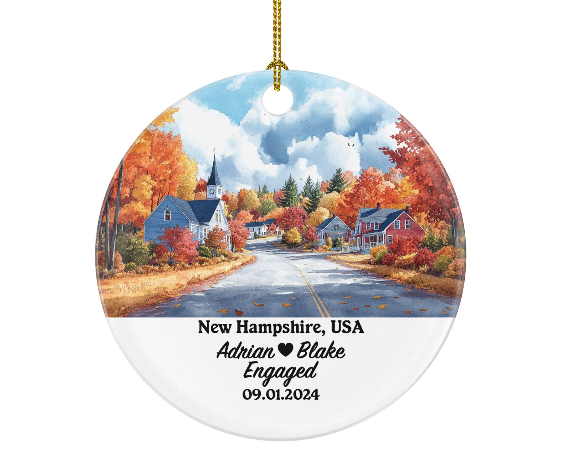 New Hampshire Christmas Ornament Personalized - NH Engaged Married Family Together Couple Travel Honeymoon Engagement Marriage