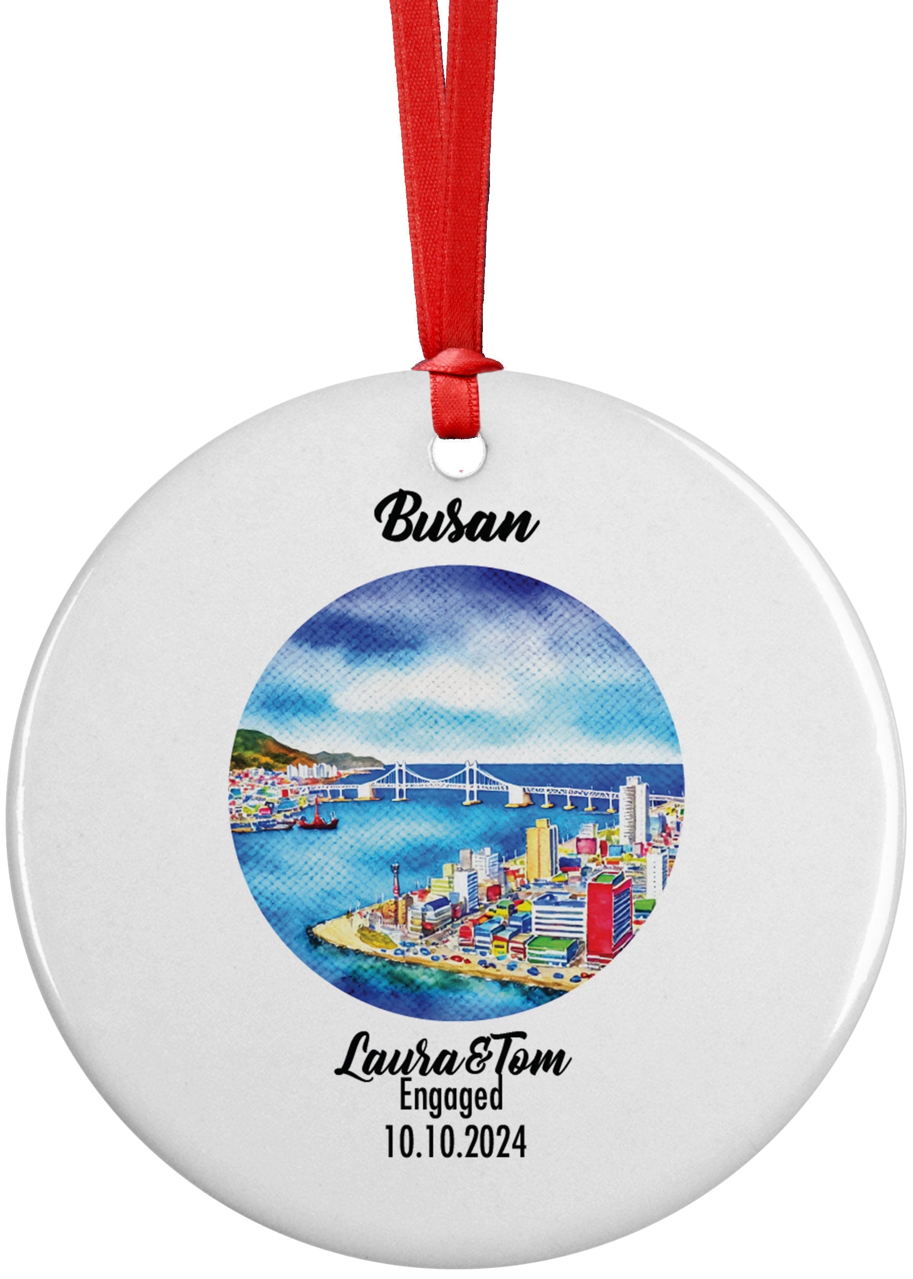 Busan, South Korea, Ornament, Engagement, Married, Travel, Gift for Engaged Couple, Engagement Gift, Trip, Vacation Souvenir