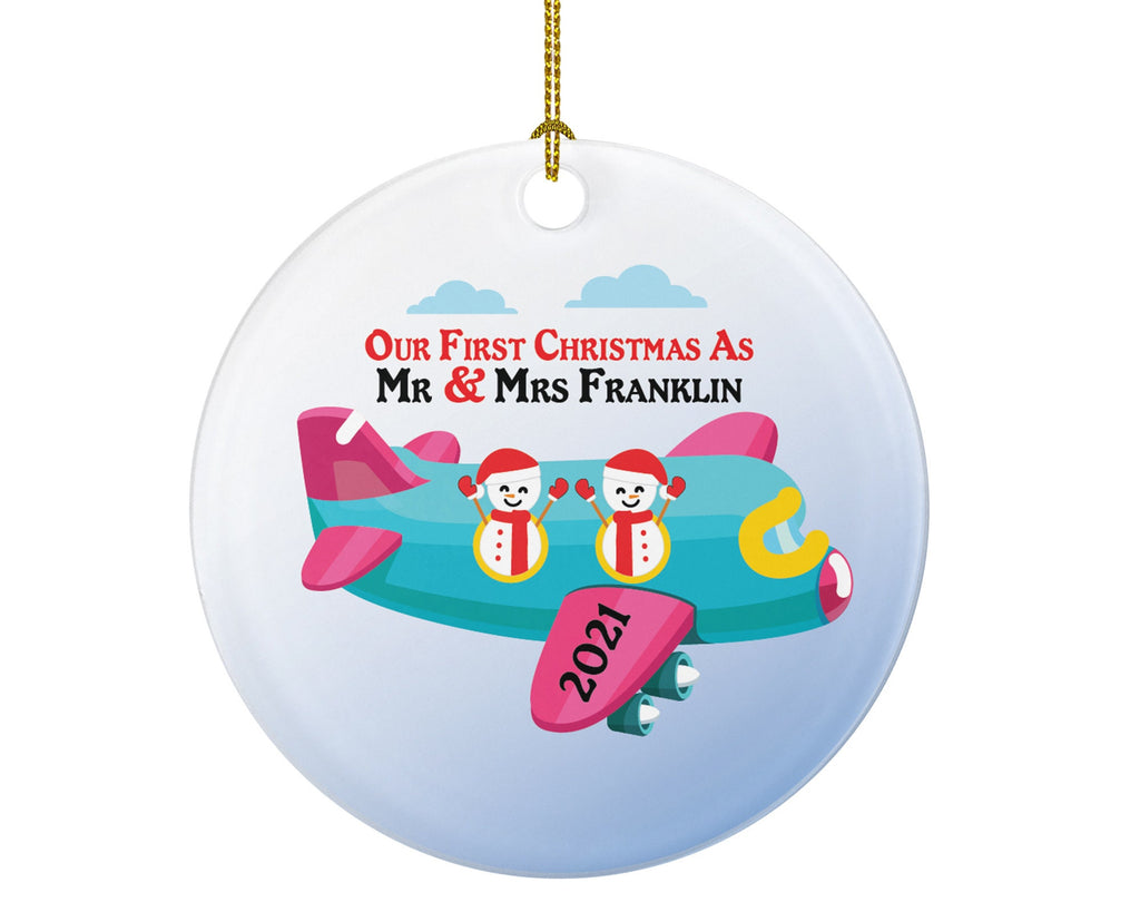 Personalized First Christmas As Mr & Mrs Airplane Ride Vacation Christmas Ornament, Wedding First Married Wedding Gift for Newlywed