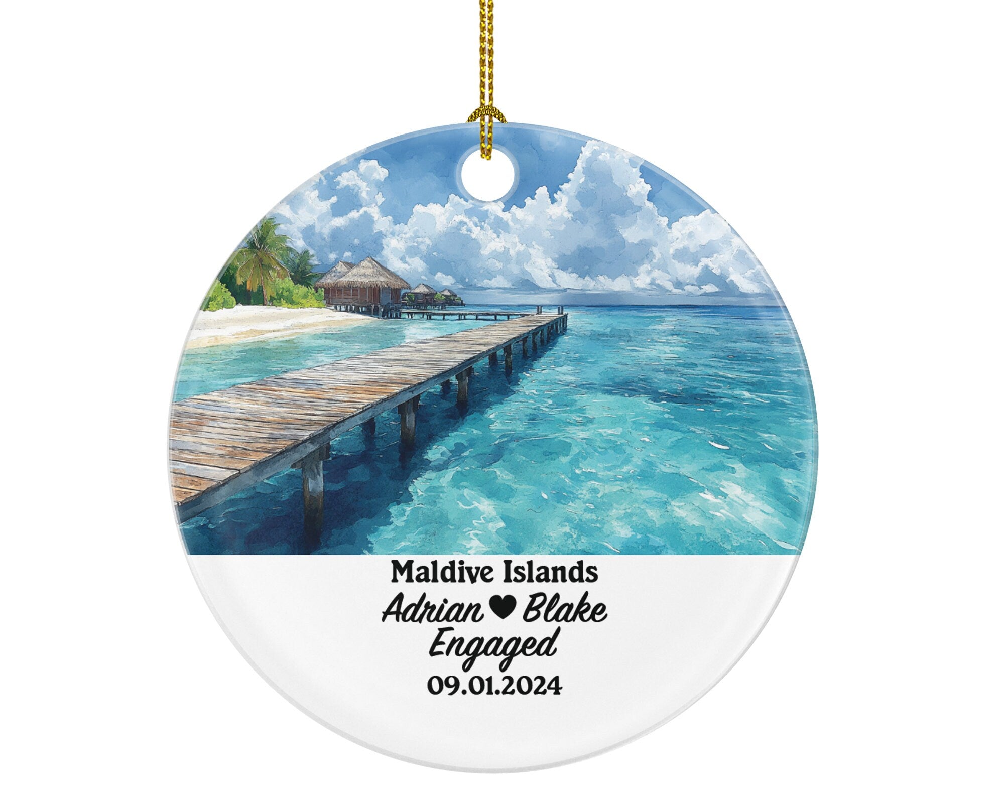 Maldives Christmas Ornament Personalized - Maldive Islands Engaged Married Family Together Couple Travel Honeymoon Engagement Marriage