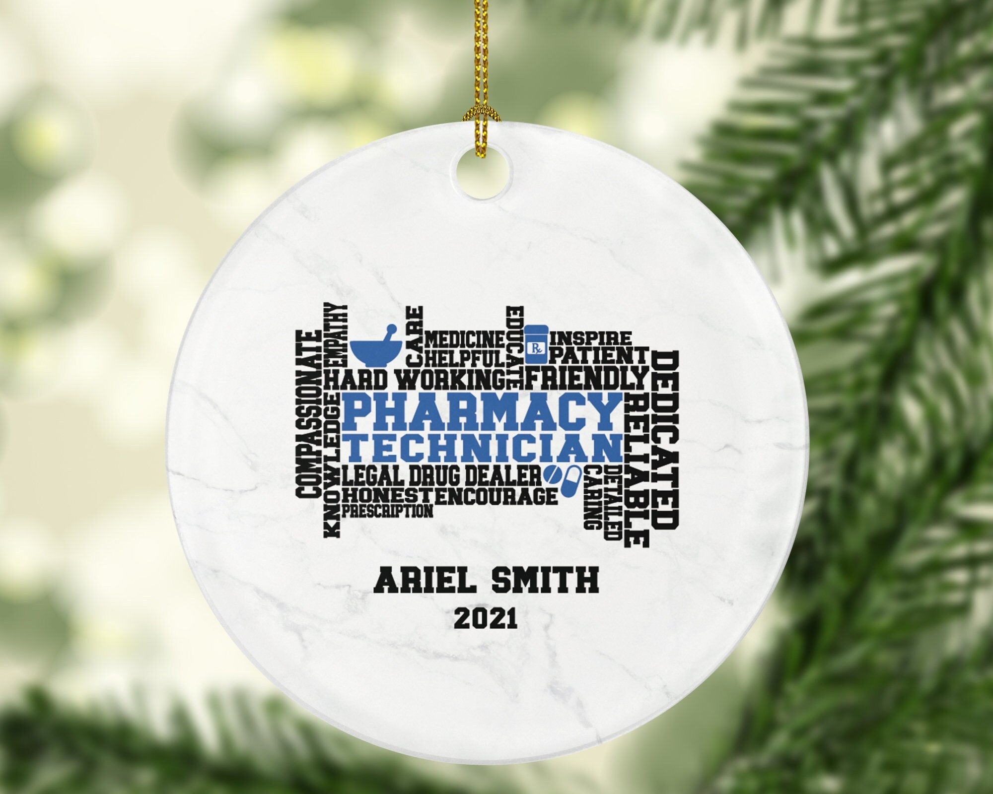 Pharmacy Technician Tech Christmas Ornament Personalized Pharmacist Pharmacy Tech Gift