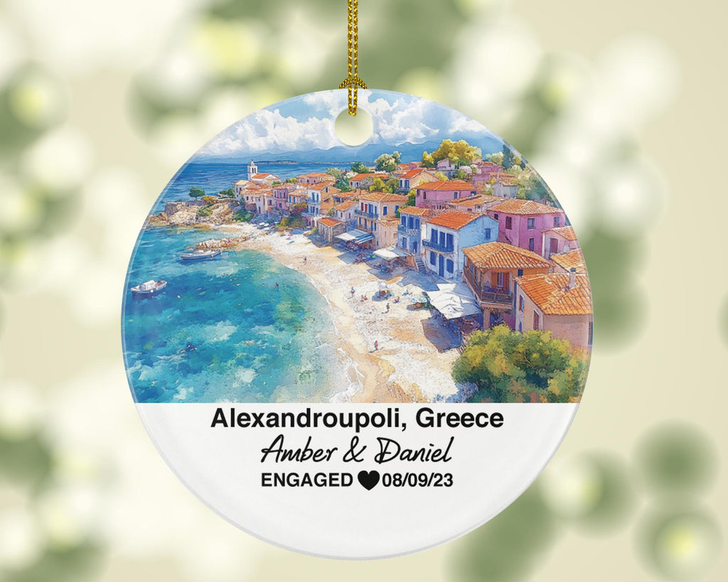 Alexandroupoli Greece Round Ceramic Christmas Ornament – Personalized Holiday Keepsake, Custom Couple Gift for Wedding or Honeymoon