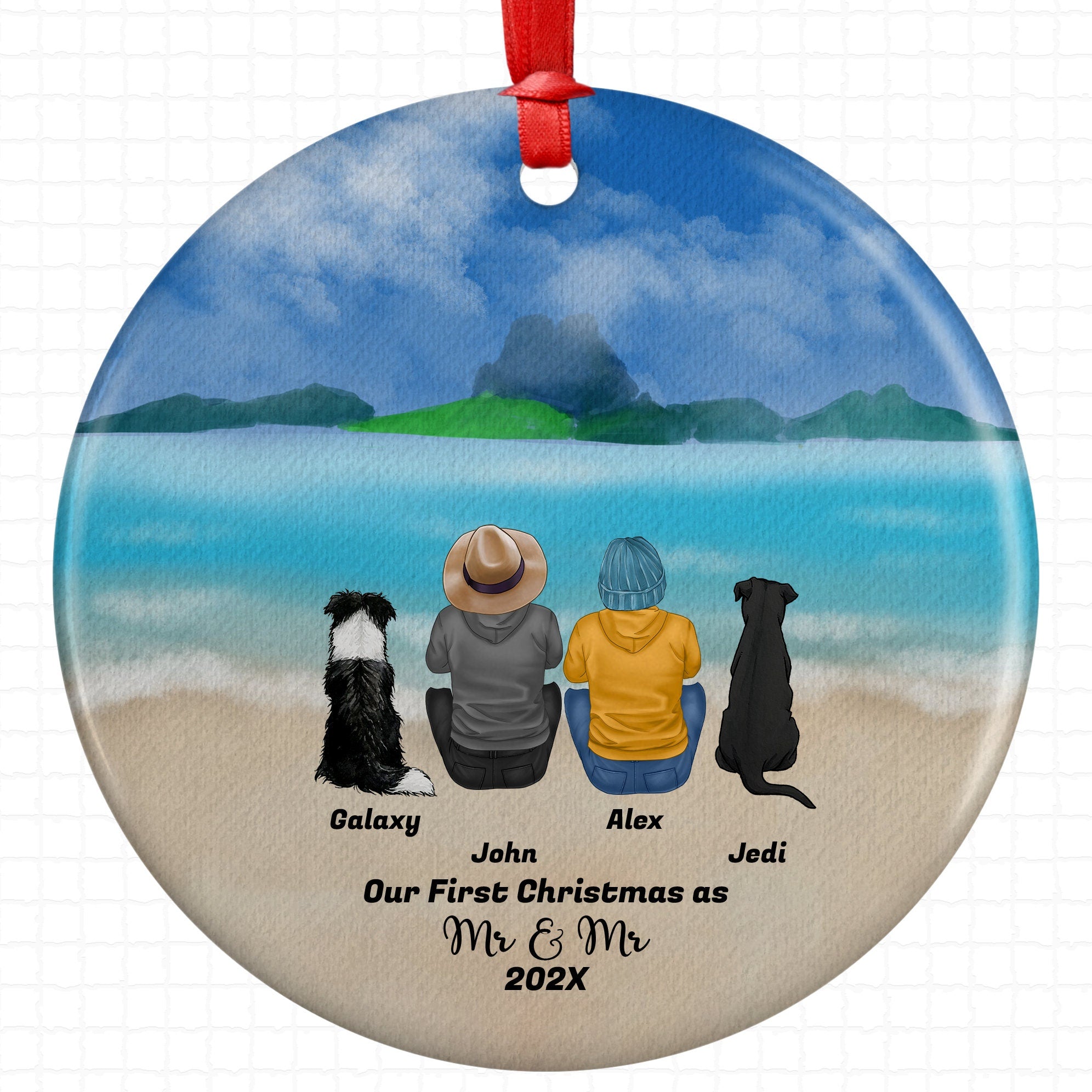 Personalized Mr and Mr Gay Couple Christmas Ornament with Pet Custom Ceramic Keepsake for Couples Dog Cat Owners Announcement Holiday Gift