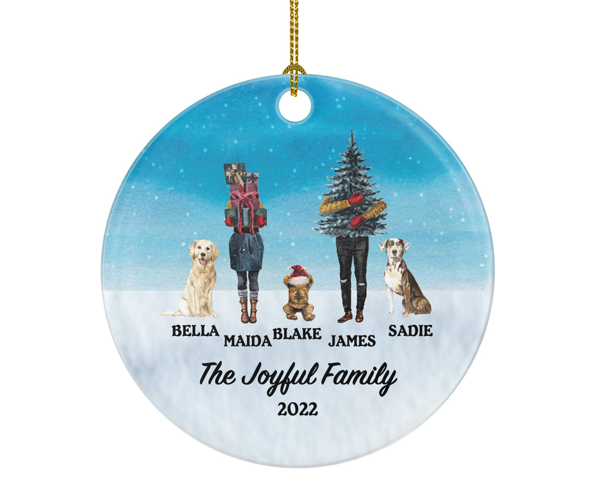Dog Cat Family of 3 with Pet Christmas Ornament Custom Fur Boy Girl New Baby Mom Dad Gift Lover Owner Holiday Rescue Breeds