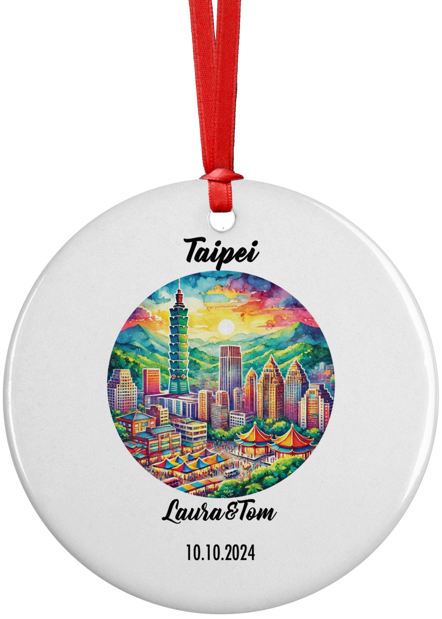 Taipei, Taiwan Ornament, Engagement, Married, Travel, Gift for Engaged Couple, Engagement Gift, Trip, Vacation Souvenir
