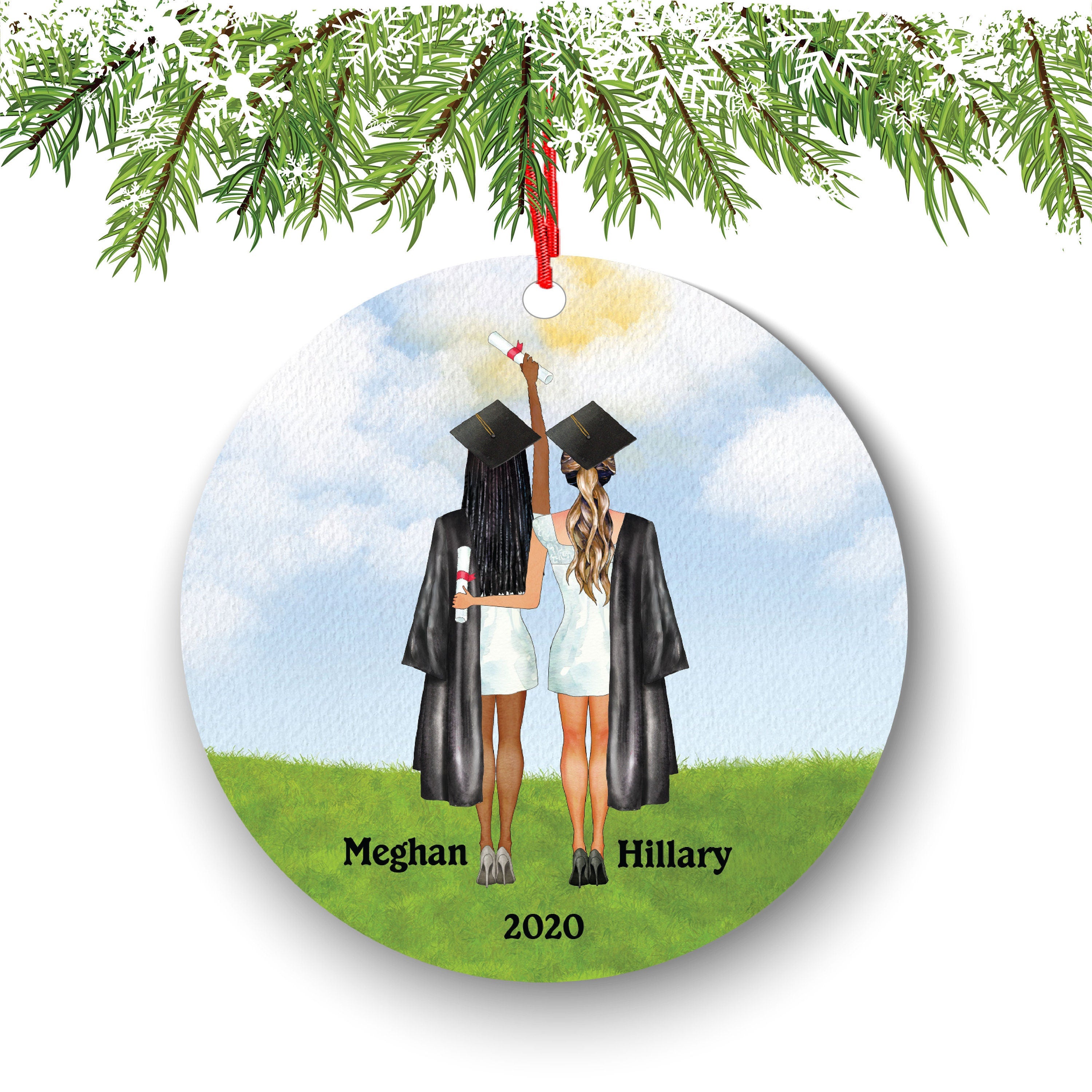 Personalized Graduation Christmas Ornament Class of 2020 2021 for Graduate Female Bff Besties Masters Bachelor Doctorate College High School