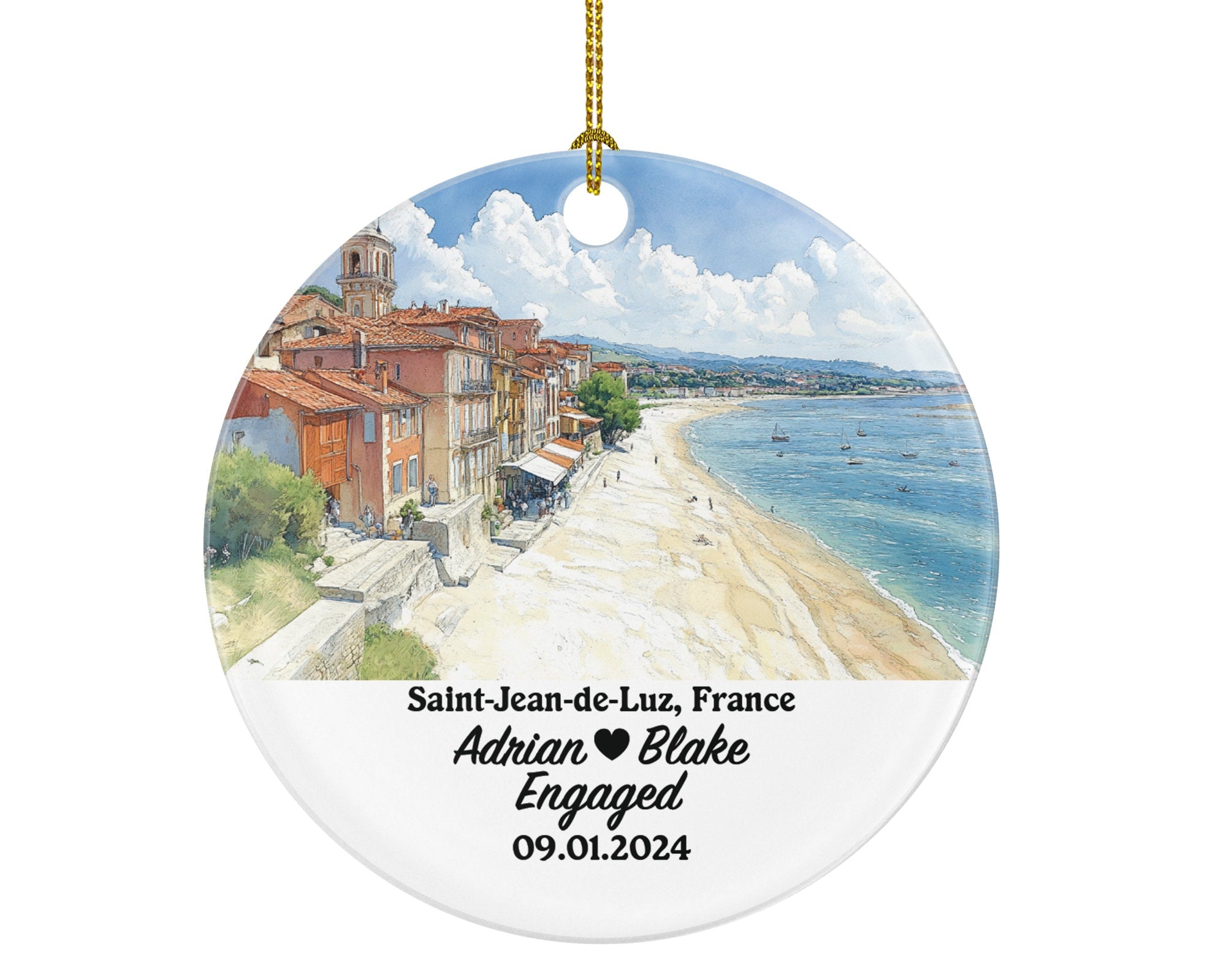 Saint-Jean-de-Luz Christmas Ornament Personalized - France Engaged Married Family Together Couple Travel Honeymoon Engagement Marriage