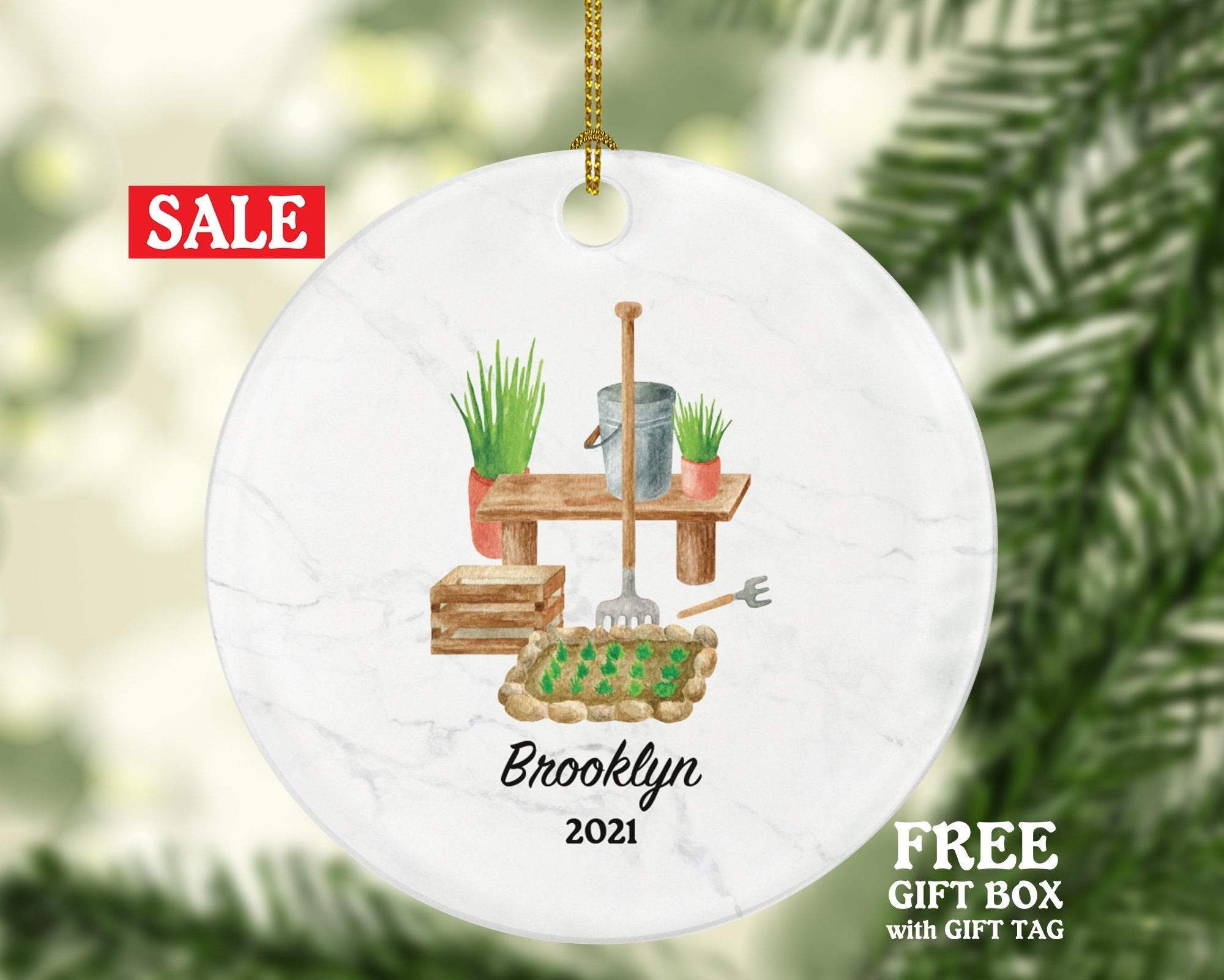 Gardening Christmas Ornament Personalized - Gift for a Gardener - Custom Name Year