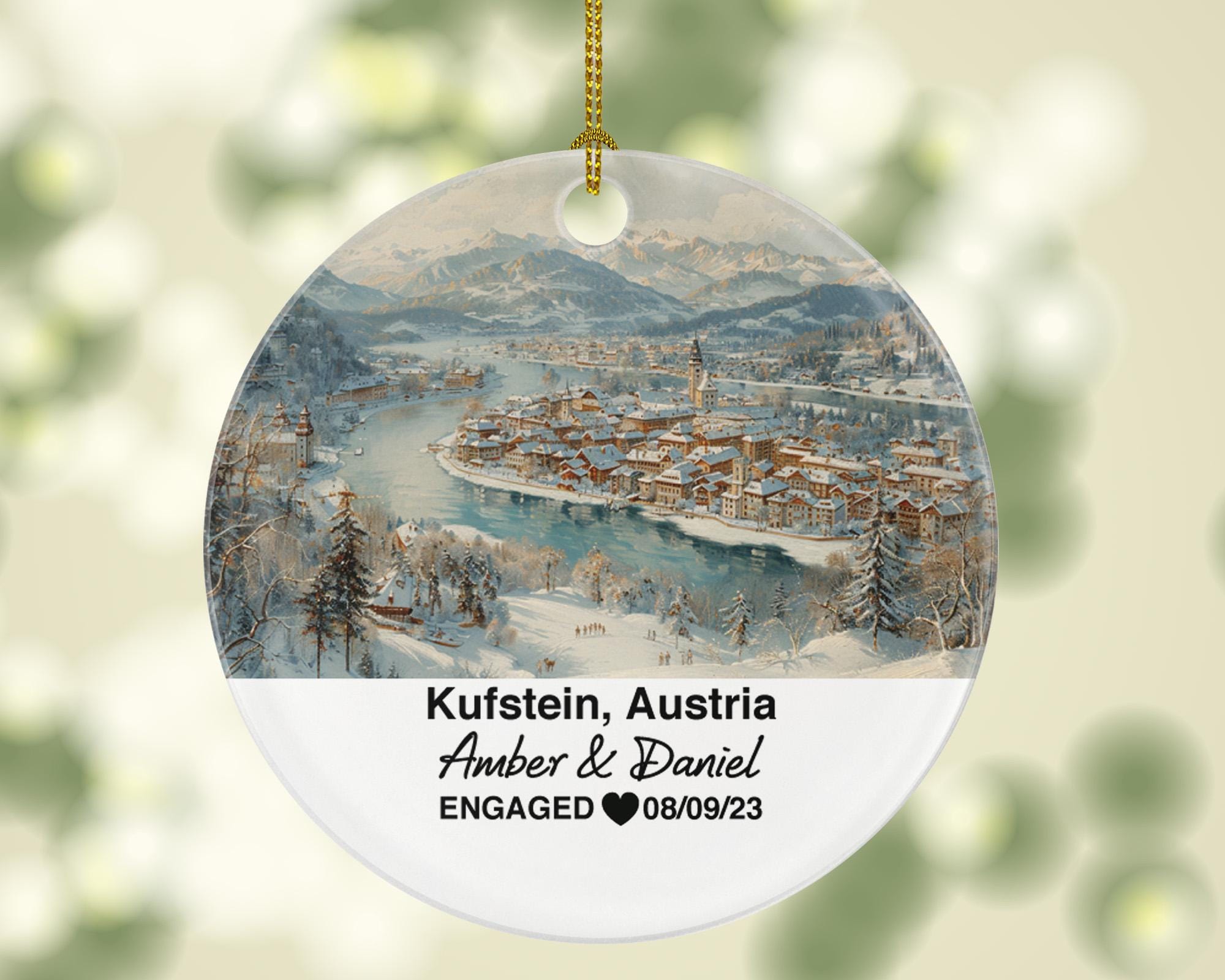 Custom Austria Kufstein Ornament – Personalized Kufstein Fortress, River Inn Keepsake, Couple Gift for Wedding or Honeymoon