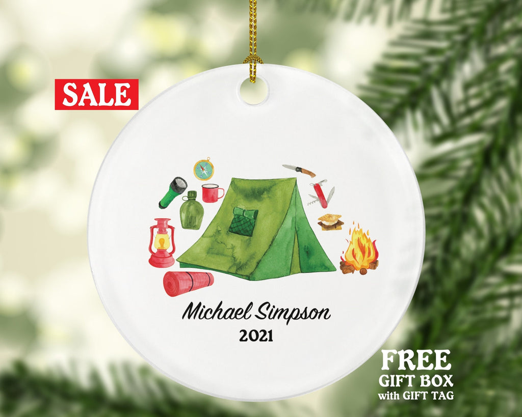 Camper Ornament - Camping Tent Christmas Tent Fire Vacation Trip Recreational Personalized Gift