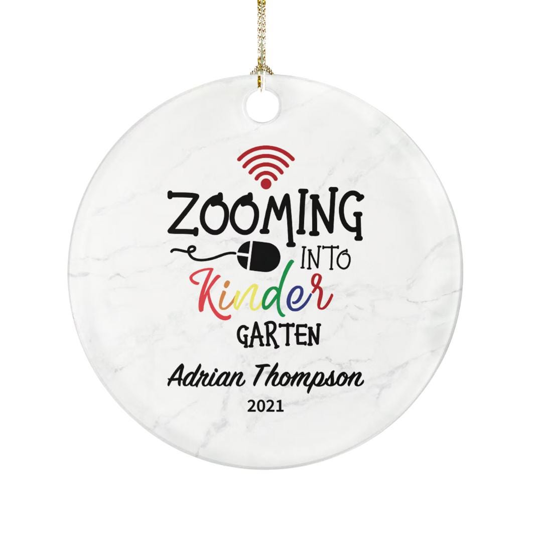 Virtual Grade Online Learning Christmas Ornament Personalized - Zoom Zooming into Kindergarten Pre-K Pre-School Schooling Remote