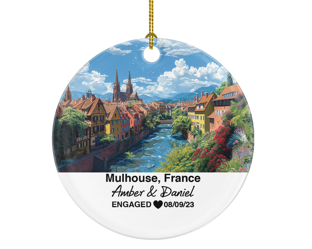 Personalized Mulhouse France Christmas Ornament, Cité de l’Automobile, Mr & Mrs Wedding, Engagement, or Honeymoon Keepsake for Couples