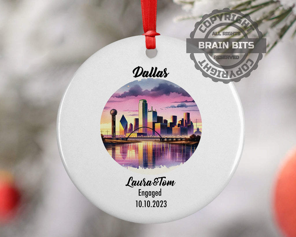 Dallas Ornament, Engagement, Married, Travel, Gift for Engaged Couple, Engagement Gift, Trip, Vacation Souvenir