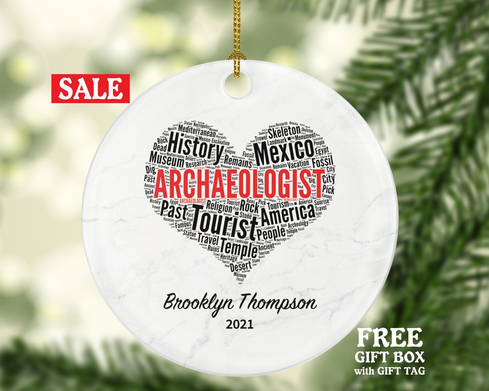 Archaeologist Christmas Ornament - Personalized Archaeology Gift - Custom Name and Date