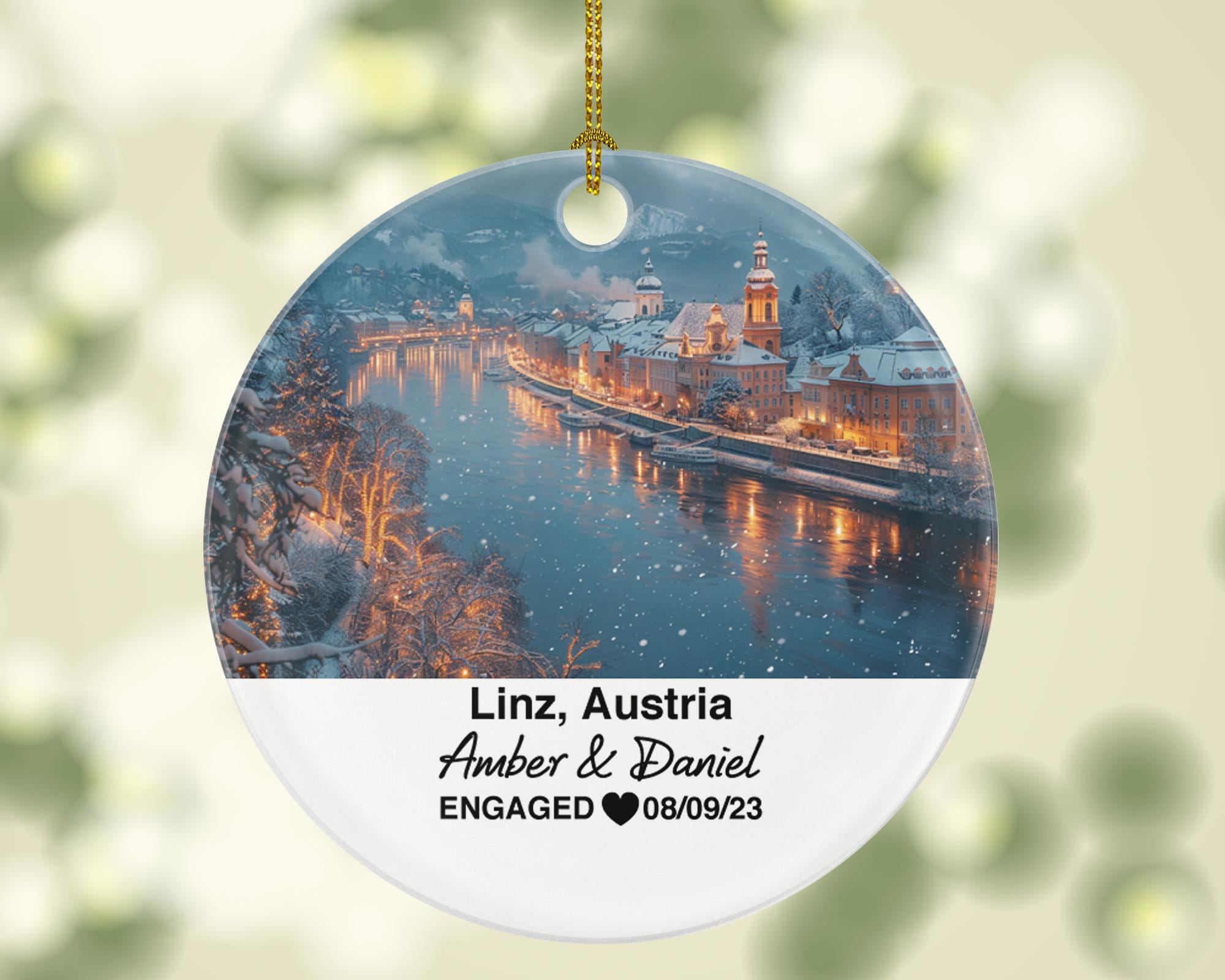 Custom Austria Linz Ornament – Personalized Danube River, Pöstlingberg Keepsake, Couple Gift for Wedding or Honeymoon
