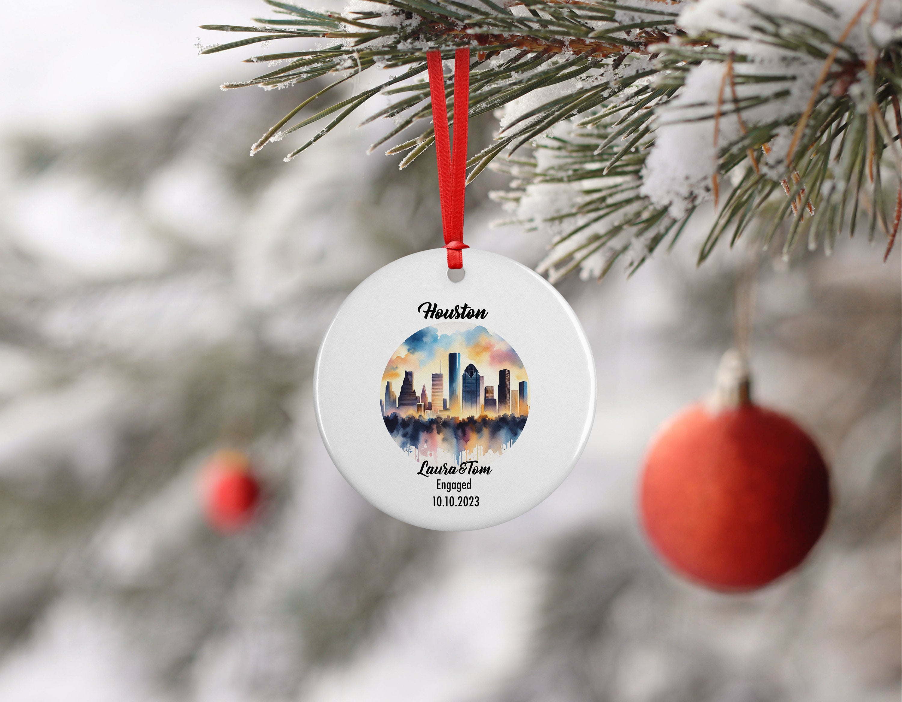 Houston Ornament, Engagement, Married, Travel, Gift for Engaged Couple, Engagement Gift, Trip, Vacation Souvenir