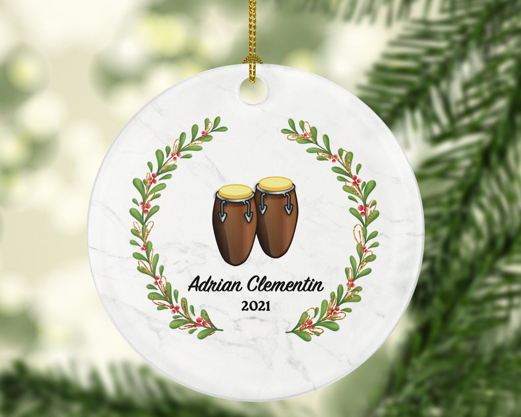 Bongo Drum Instrument Christmas Ornament Personalized - Musical Instrument Player Music Lover Custom Holiday Gift for Musician