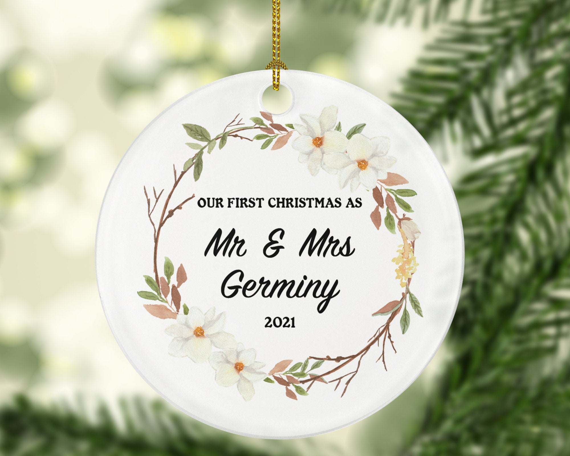 Our First Christmas as Mr & Mrs Married Couple Christmas Ornament Personalized - Newlywed Mr. and Mrs. Custom Gift