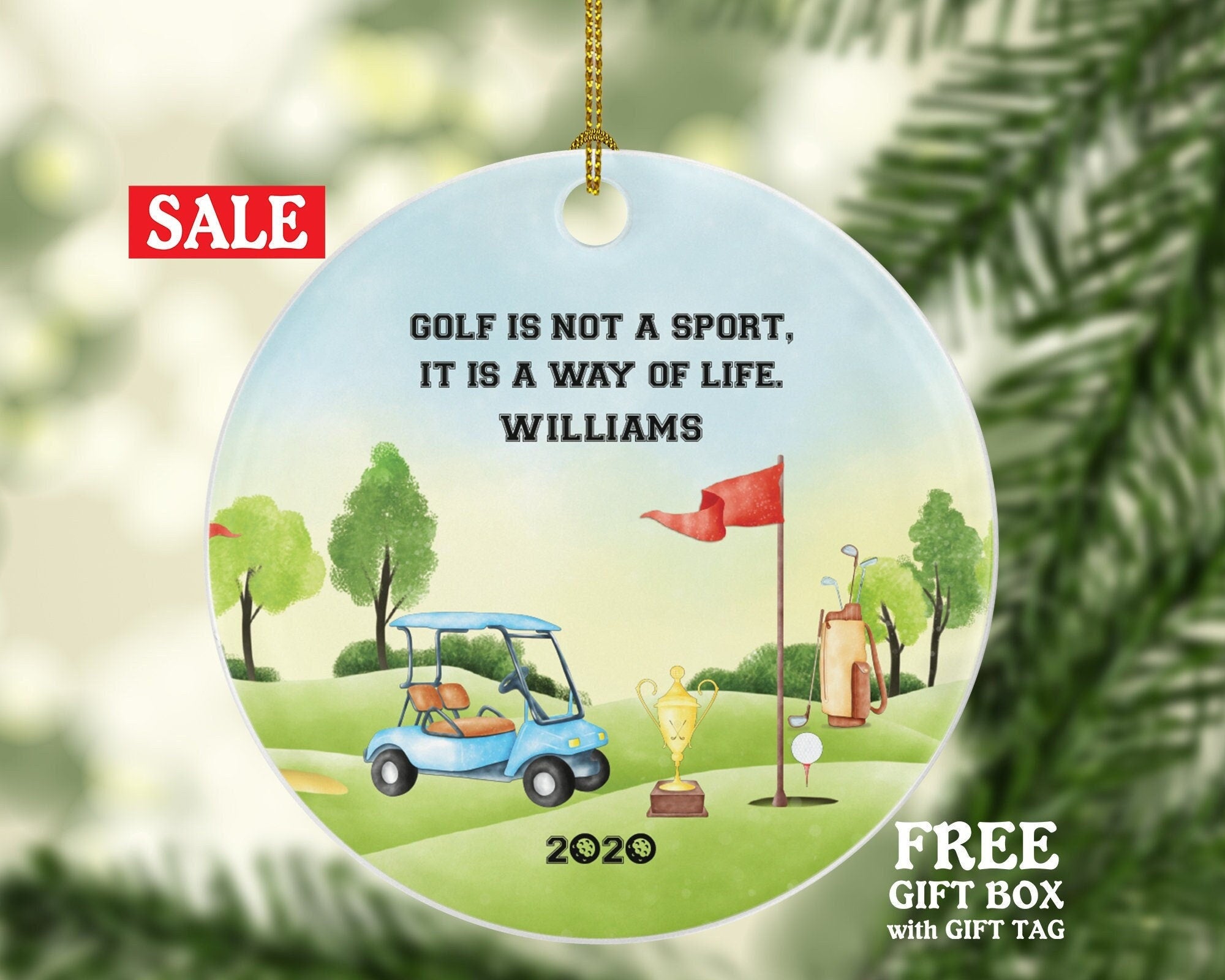 Golf Player Gamer Ball Golfer Golfing Custom Ornament - Cup Cart Personalized Boys Senior Christmas Sports Gift Name Date