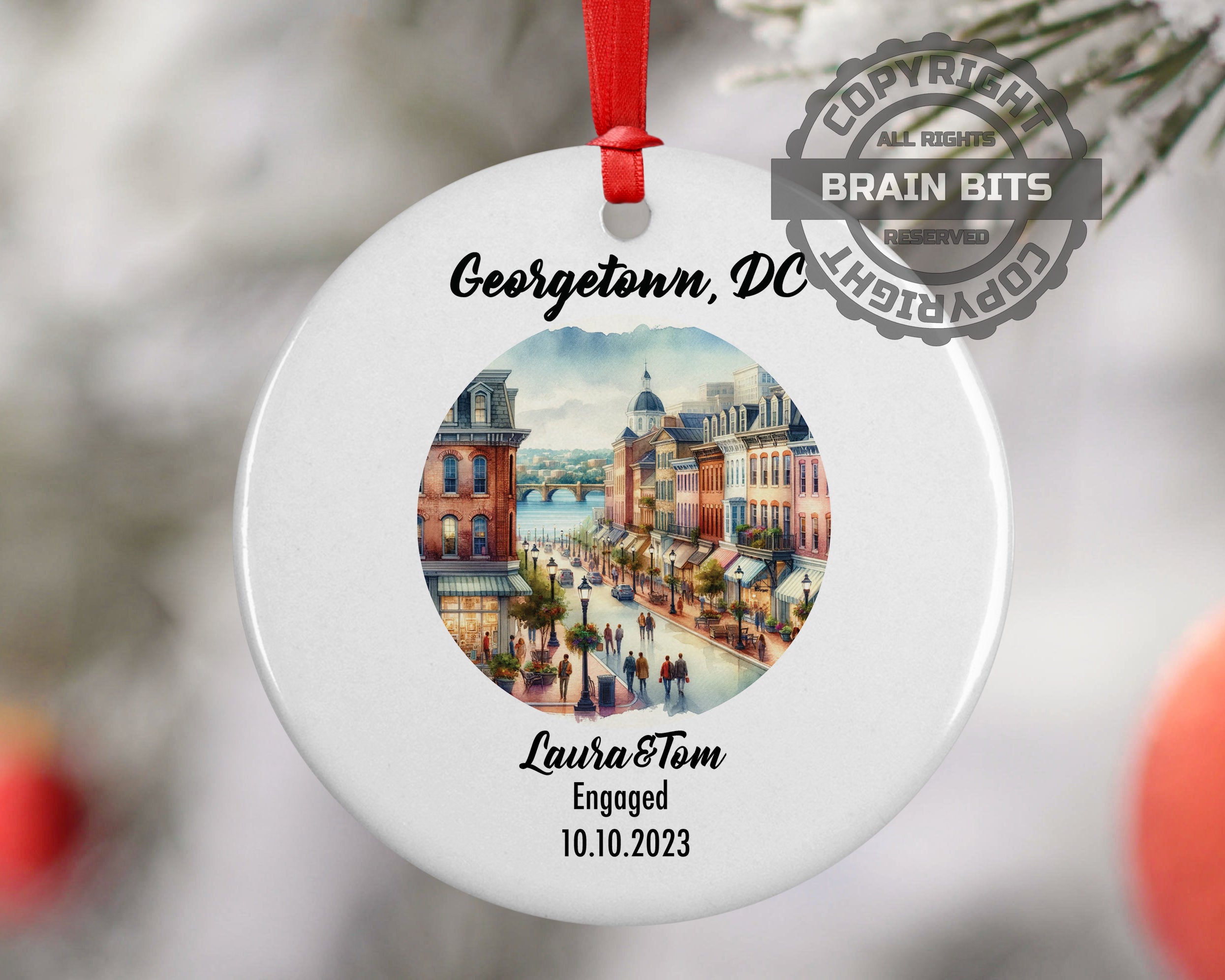 Georgetown Ornament, Engagement, Married, Travel, Gift for Engaged Couple, Engagement Gift, Trip, Vacation Souvenir