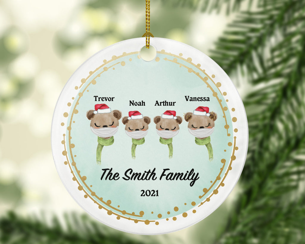 Personalized Family With Mask Ornament - Covid Christmas Ornament - 1,  2, 3, 4 Family Ornament