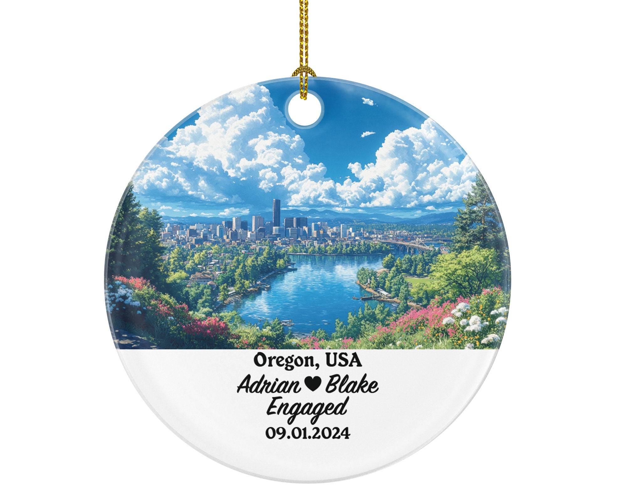 Oregon Christmas Ornament Personalized - OR Engaged Married Family Together Couple Travel Honeymoon Engagement Marriage