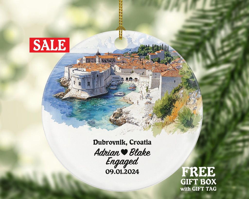 Dubrovnik Christmas Ornament Personalized - Croatia Engaged Married Family Together Couple Travel Honeymoon Engagement Marriage