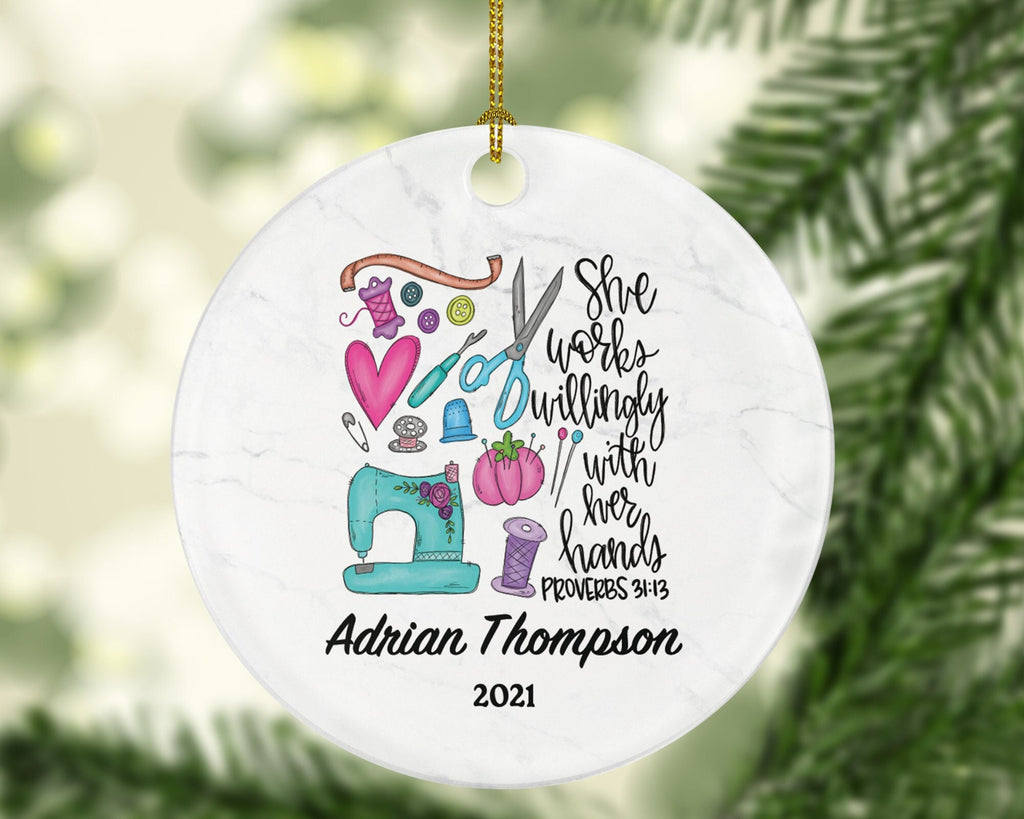 Sewing Christmas Ornament Personalized - Sewing Lover - Sewer Quilter Stitcher Tailor Custom Gift - Sewing Machine Tree