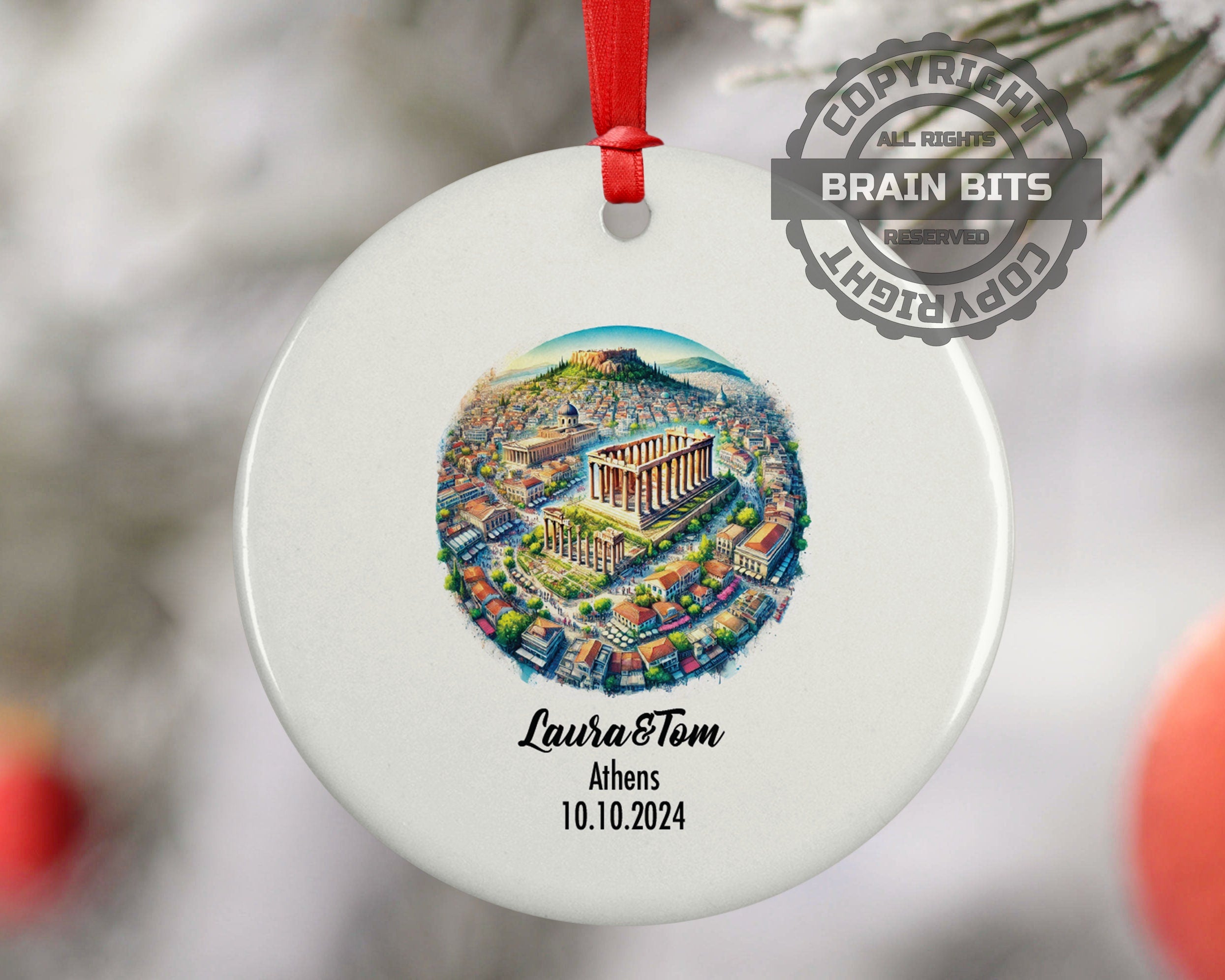 Athens, Greece, Ornament, Engagement, Married, Travel, Gift for Engaged Couple, Engagement Gift, Trip, Vacation Souvenir